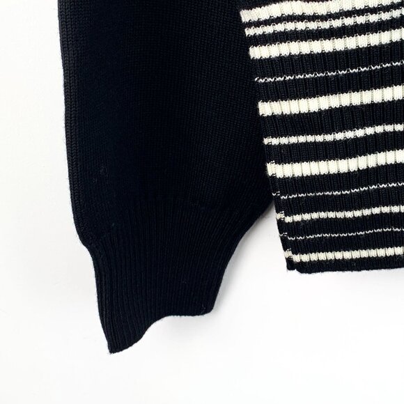 Christian Dior Womens Striped Wool Knit Sweater Black & White Round-Neck Long-Sl - Picture 5 of 8